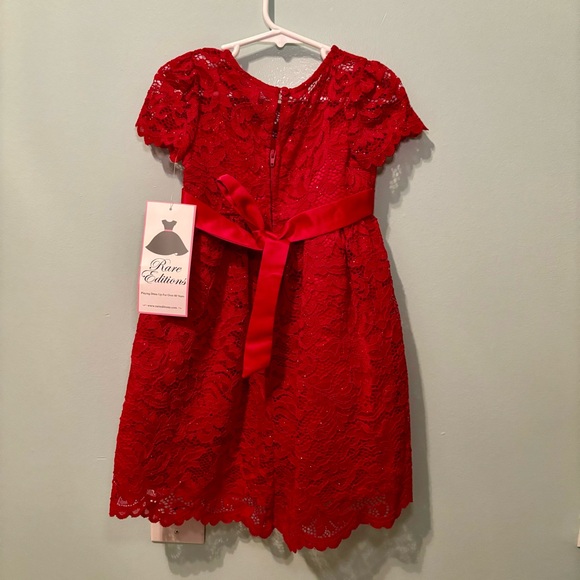 Rare Editions Red Sparkly Lace Dress - Picture 3 of 4